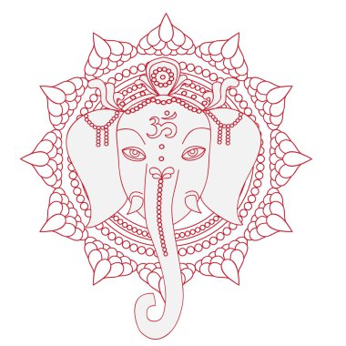 Fil ile Güzel kart Tebrik. Doğum günü ve diğer tatil için tasarım öğeleri. Hinduizm Tanrısı Ganesha mandala ile. Çizgi sanatı hint dini