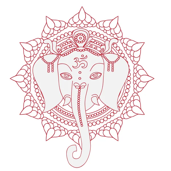 Fil ile Güzel kart Tebrik. Doğum günü ve diğer tatil için tasarım öğeleri. Hinduizm Tanrısı Ganesha mandala ile. Çizgi sanatı hint dini
