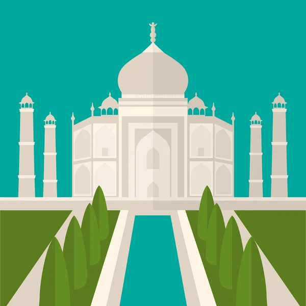 Taj Mahal Temple Landmark en Agra, India. Mausoleo indio de mármol blanco, arquitectura india — Vector de stock