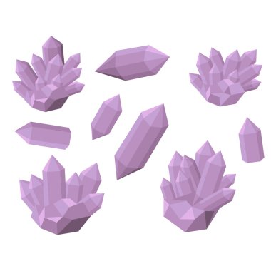 Renkli parlak kristaller. Çokgen taş minerali ve poli şekilli kayaçlar. Zümrüt kristali, yakut kristali, turmalin kristali, kuvars kristali, elmas kristal izole