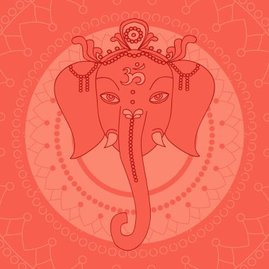 Fil ile Güzel kart Tebrik. Doğum günü ve diğer tatil için tasarım öğeleri. Hinduizm Tanrısı Ganesha mandala ile. Çizgi sanatı hint dini