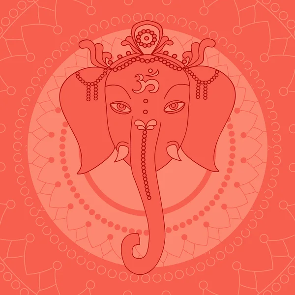 Fil ile Güzel kart Tebrik. Doğum günü ve diğer tatil için tasarım öğeleri. Hinduizm Tanrısı Ganesha mandala ile. Çizgi sanatı hint dini