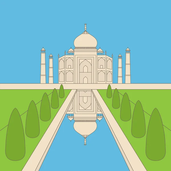 Taj Mahal Temple Landmark en Agra, India. Mausoleo indio de mármol blanco, arquitectura india — Vector de stock