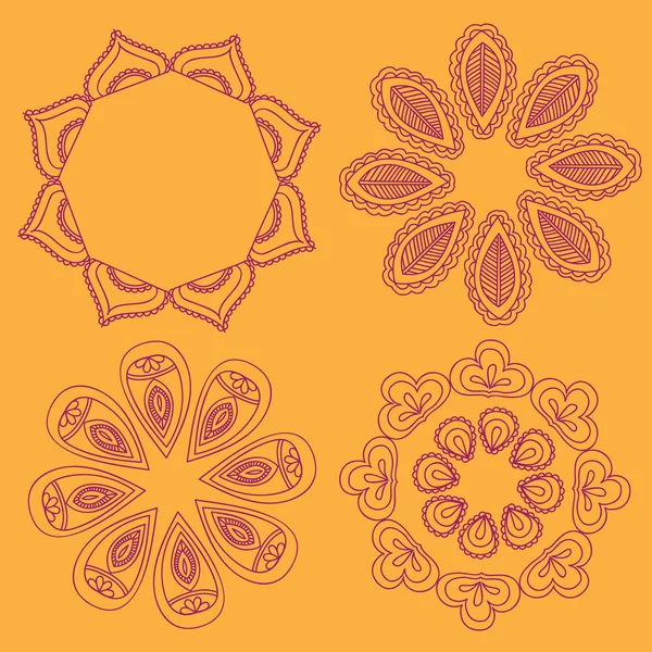 Kına dövme çiçek doodle tasarım elemanları. Arapça veya Hint Vektör Dikişsiz Yuvarlak Süs Mandala, Yuvarlak Paisley daire — Stok Vektör