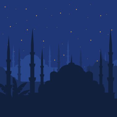 Gece Mavi Camii, Sultanahmet Camii, İstanbul, Türkiye, Gece Orta Doğu İslam Mimarisi