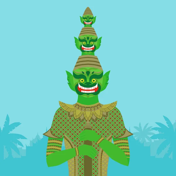 Thaise tempel Guardian reus, Thailand Yaksha demon standbeeld, symbool van het boeddhisme in Bangkok, Asian spirit — Stockvector