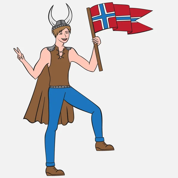 Викинги воины нордический мальчик, скандалист в шлеме. Культура Норвегии, Morway — стоковый вектор