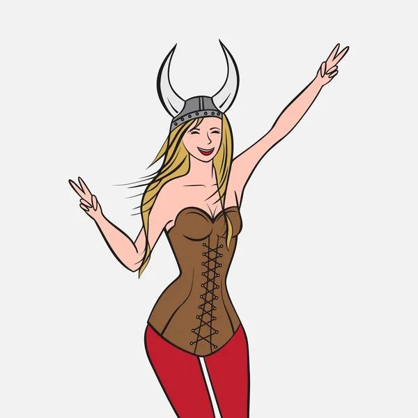 Guerreros vikingos chica nórdica, mujer escandinava en casco. Cultura noruega, Morway Vector de stock