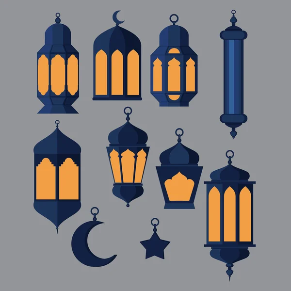 Ramadã Kareem - Noites Sagradas Islâmicas, Tema de fundo Design, Ramadã latern, festa de santo, árabe e turca conjunto cultura religião , — Vetor de Stock