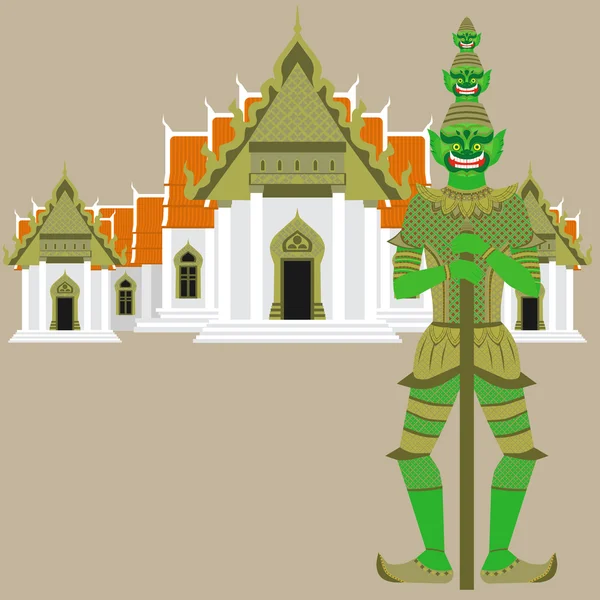 Thai Temple Guardian óriás, Thaiföld álló démon szobor, a buddhizmus szimbólum Bangkokban, ázsiai szellem — Stock Vector