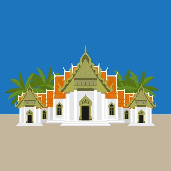 有名な大理石寺院バンコク、ワット ・ タイの仏教寺院から道程 Benchamabophit Dusitvanaram アジア — ストックベクタ