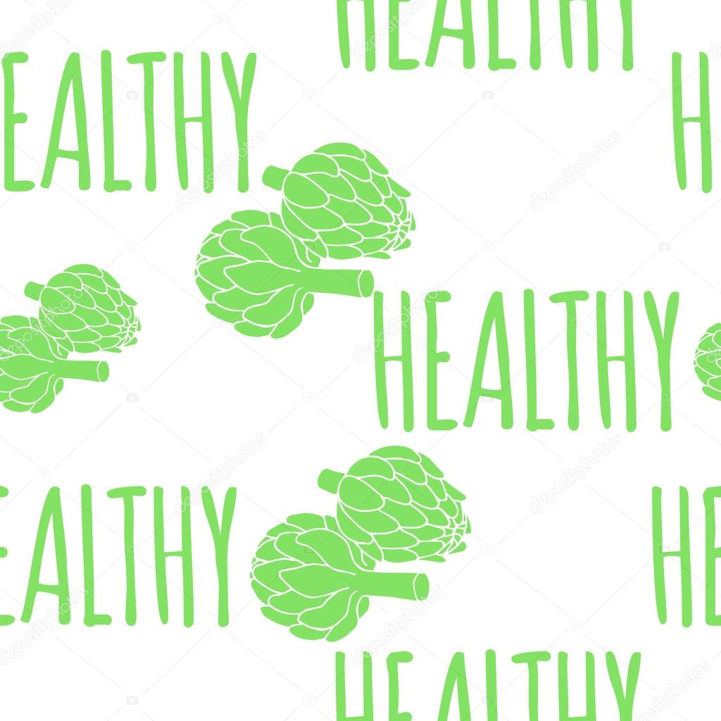 doodle illustration of artichoke, healthy food seamless pattern