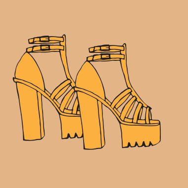 trendy doodle yüksek kene topuk ayakkabı ile peron