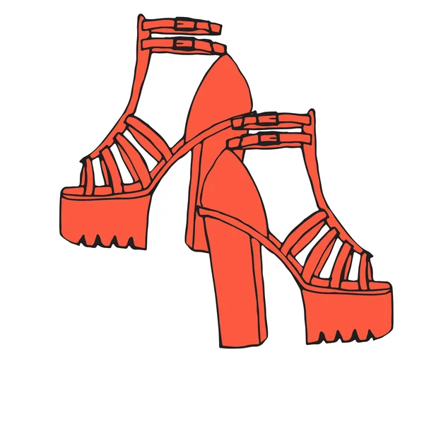 Zapatos de tacón garrapata alta doodle de moda con plataforma — Vector de stock