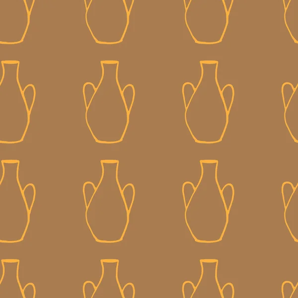 Doodle ancient jug seamless pattern, ceramic greek vase — Stock Vector