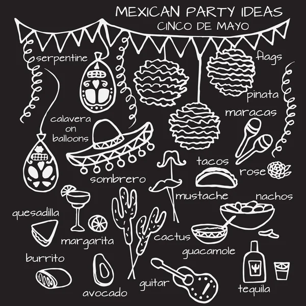 Mexican party ideas, cinco de mayo elements — Stock Vector