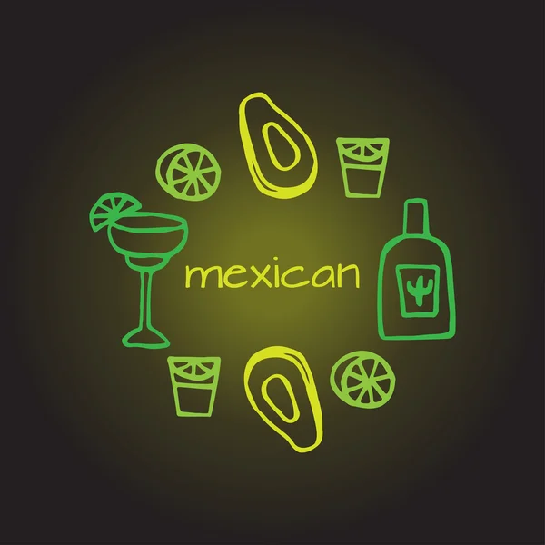 Mexicaanse elementen, cinco de mayo elementen, mexico fiesta, avacado, Mexicaanse alcohol - tequila, margarita — Stockvector