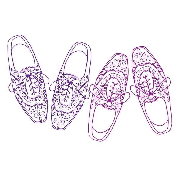 Oxfords Schuhe, Doodle Hipster Schnürschuhe, Outline-Stil. — Stockvektor