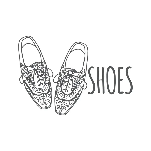 Chaussures oxfords, chaussures doodle hipster dentelle-Ups, style contour . — Image vectorielle