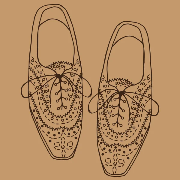 Zapatos oxfords, zapatos doodle hipster lace-Ups, estilo de contorno . — Vector de stock