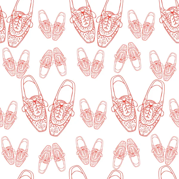 Xfords shoes, doodle hipster lace-Ups shoes seamless pattern — Stock Vector