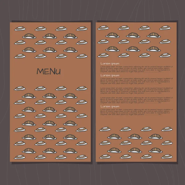 Modello di menu doodle croissant ed eclair — Vettoriale Stock