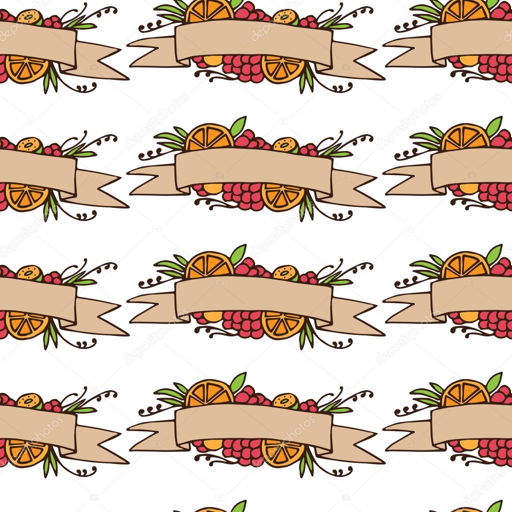 Set of doodle ornate fruit ribbons