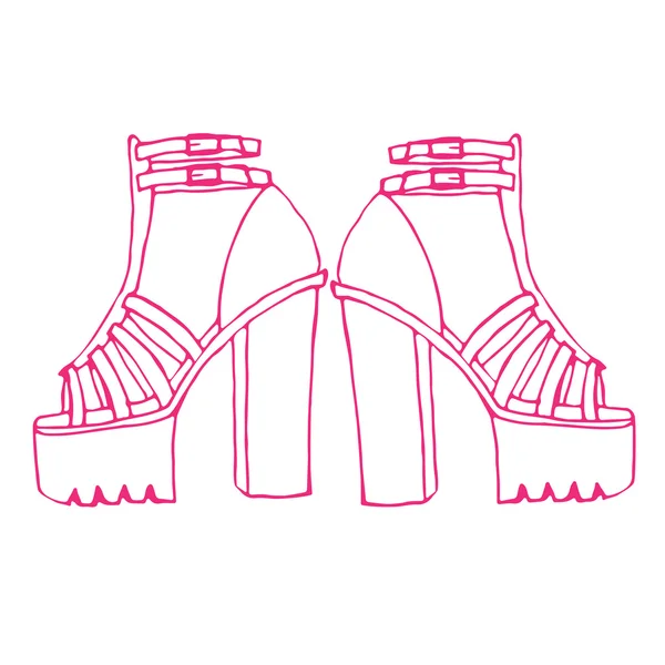 Chaussures à talons hauts doodle tendance avec plate-forme — Image vectorielle