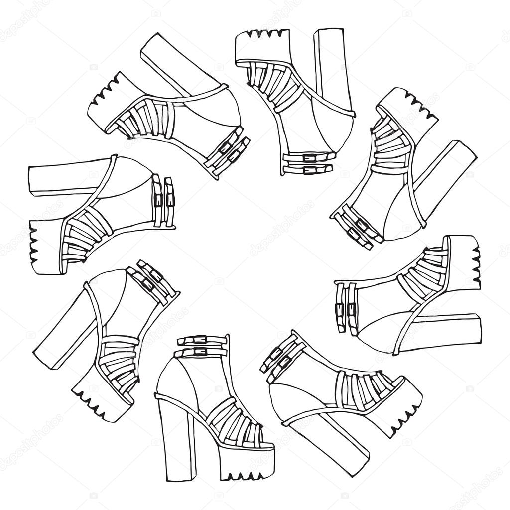 trendy doodle high tick heel shoes with platform