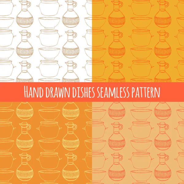 Empty hand drawn cooking dishes, seamless pattern — Stock Vector