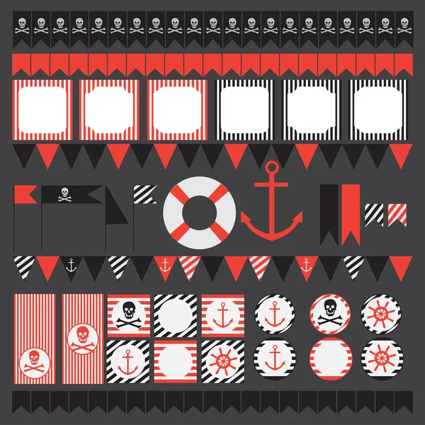 Printable set of vintage pirate party elements. — Stock Vector