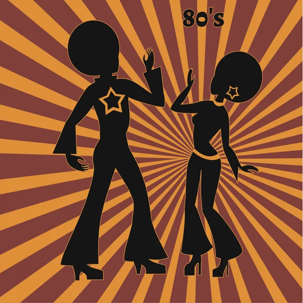 Deux danseurs disco, illustration rétro des années 70 — Image vectorielle