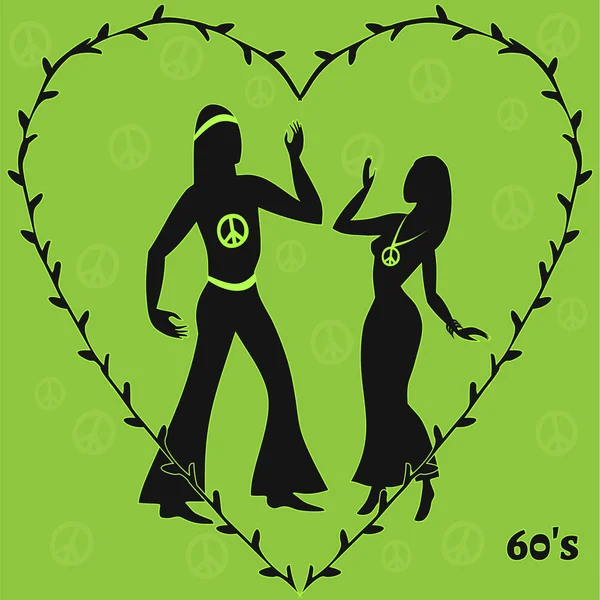 Två hippie dansare, retro illustration av sextiotalet — Stock vektor
