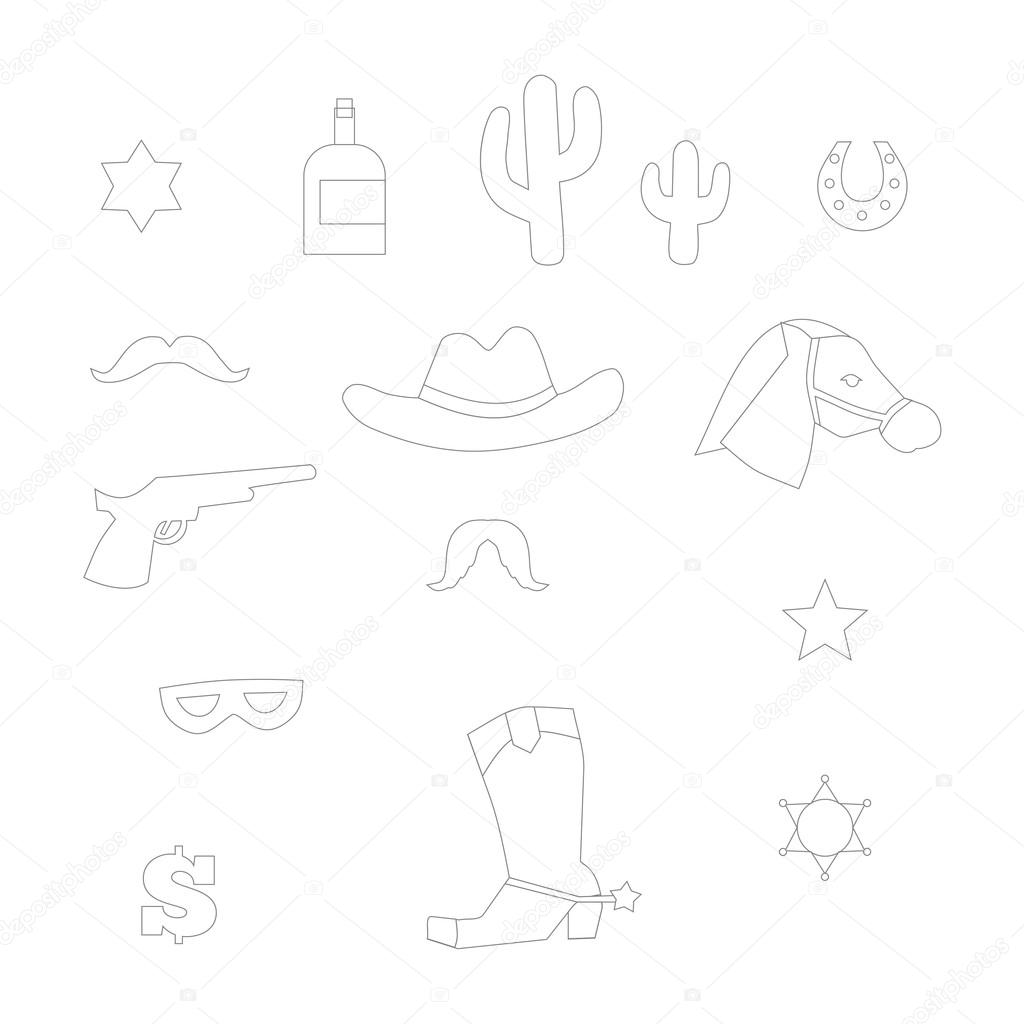 set of vintage cowboy icons