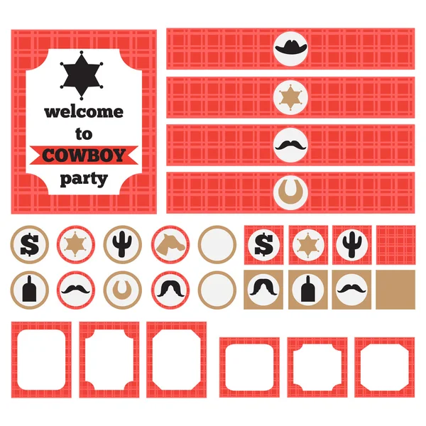 Afdrukbare set vintage cowboy partij elementen — Stockvector