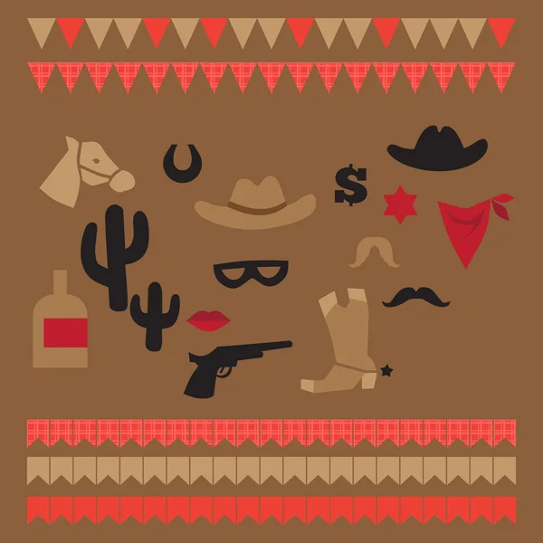 Afdrukbare set vintage cowboy partij elementen — Stockvector