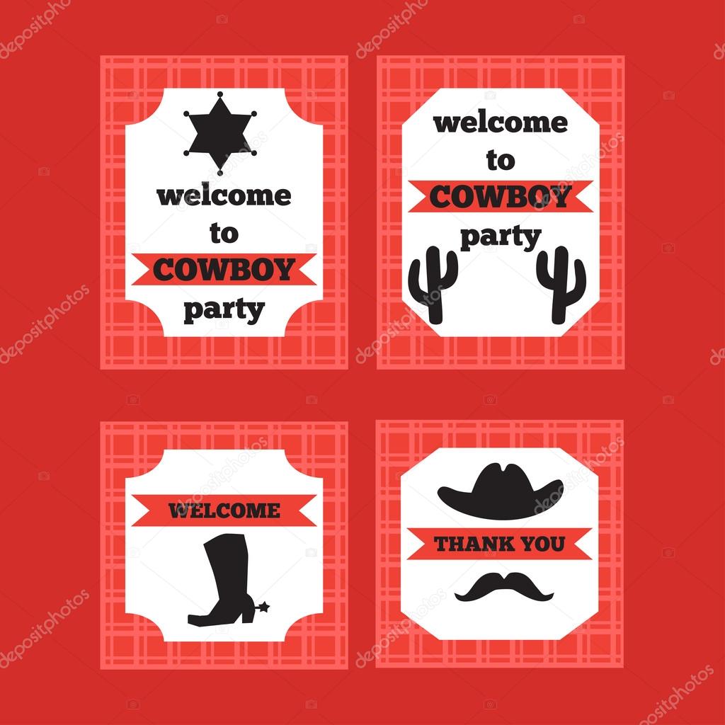 Printable set of vintage cowboy party elements