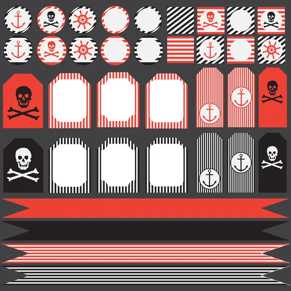 Printable set of vintage pirate party elements. — Stock Vector