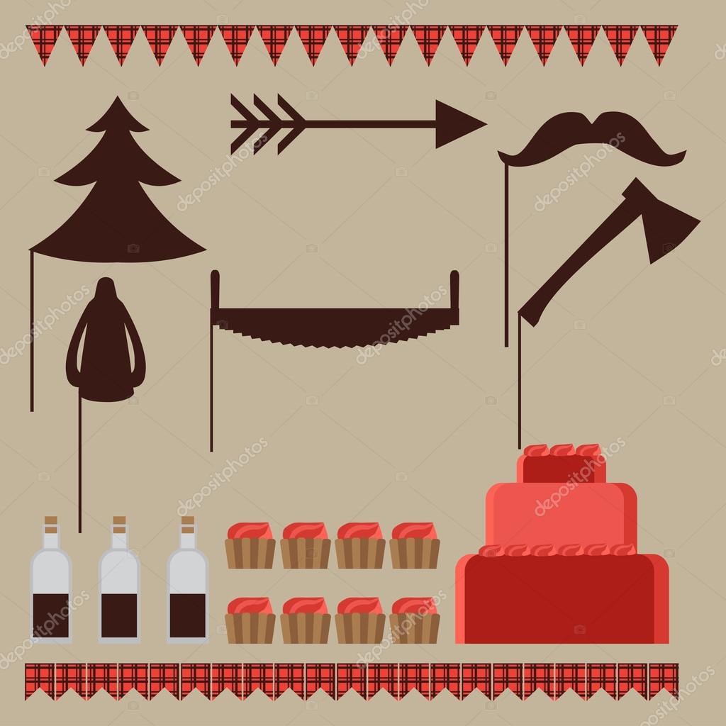 Set of vintage Lumberjack party elements. Trendy Hipster Buffalo Check ,Tartan and Gingham Party Ideas