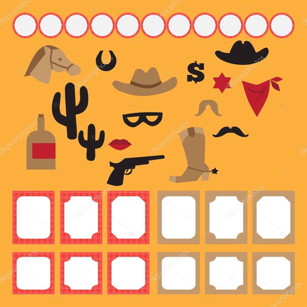 Printable set of vintage cowboy party elements