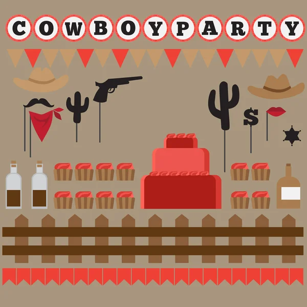 Conjunto imprimível de elementos de festa de cowboy vintage —  Vetores de Stock