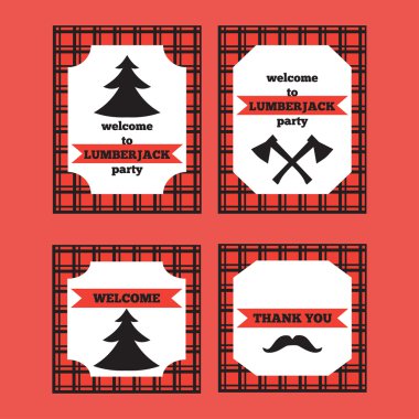 Printable set of vintage Lumberjack invitation and welcome cards  clipart