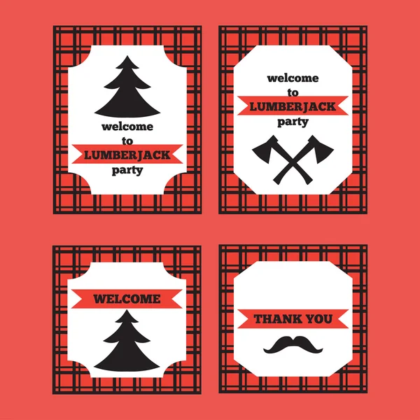 Utskrivbara uppsättning vintage Lumberjack inbjudan och welcome Card — Stock vektor