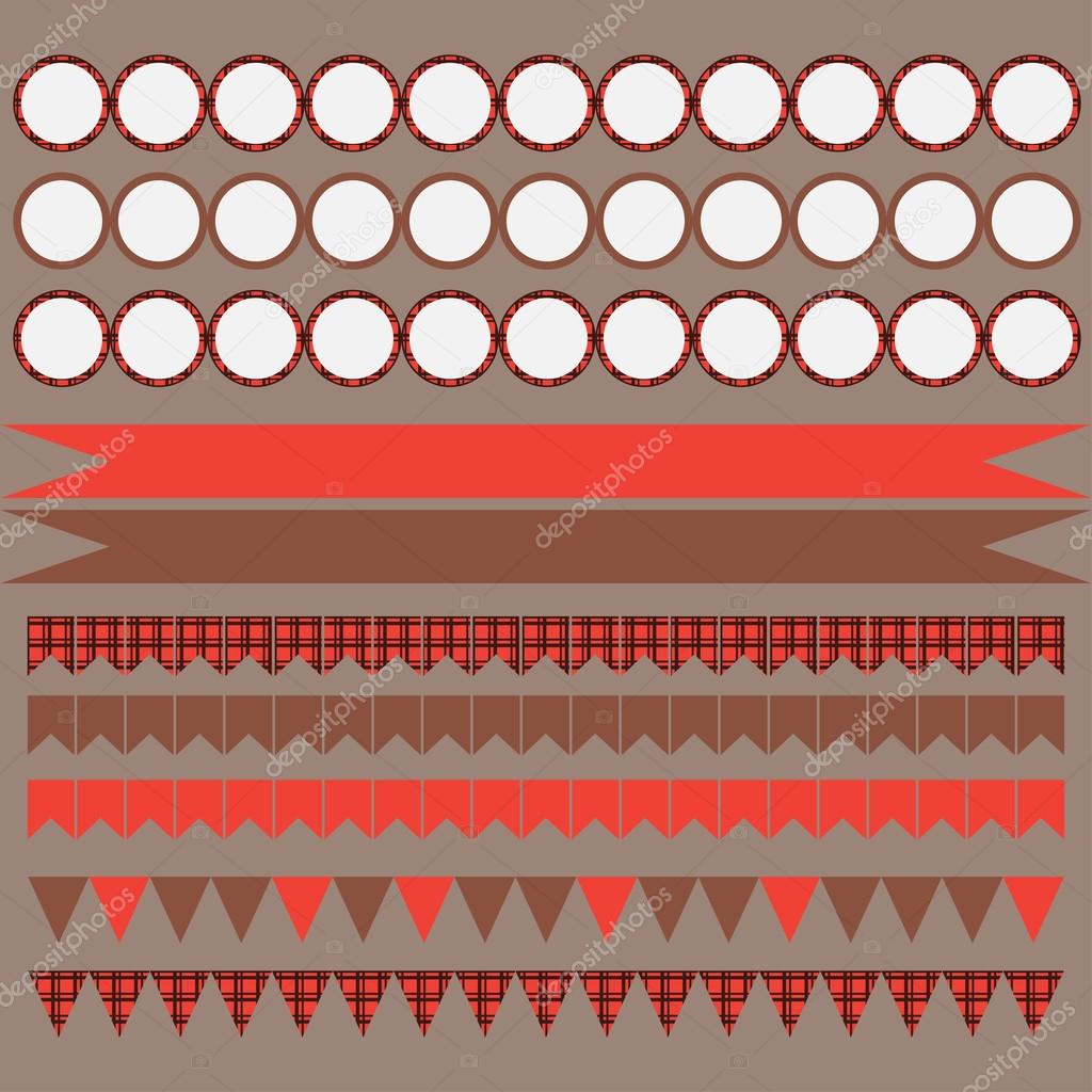 Printable set of vintage Lumberjack party elements. Templates, labels, icons and wraps. Trendy Hipster Buffalo Check ,Tartan and Gingham Patterns.