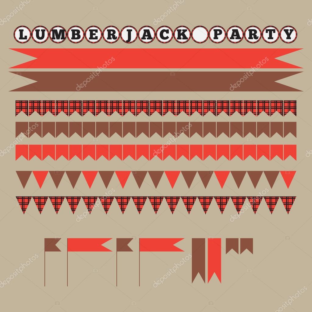 Printable set of vintage Lumberjack party elements. Templates, labels, icons and wraps. Trendy Hipster Buffalo Check ,Tartan and Gingham Patterns.