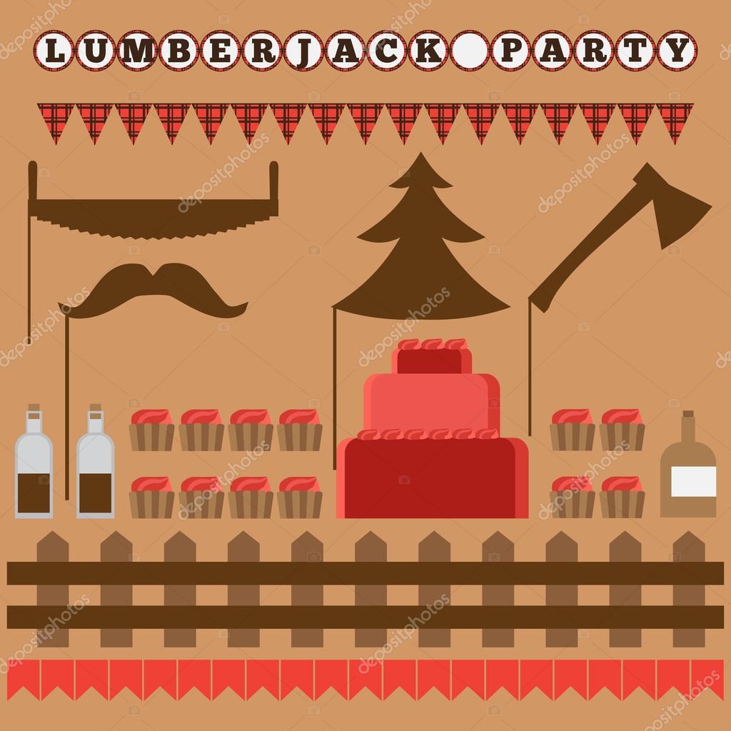 Set of vintage Lumberjack party elements. Trendy Hipster Buffalo Check ,Tartan and Gingham Party Ideas