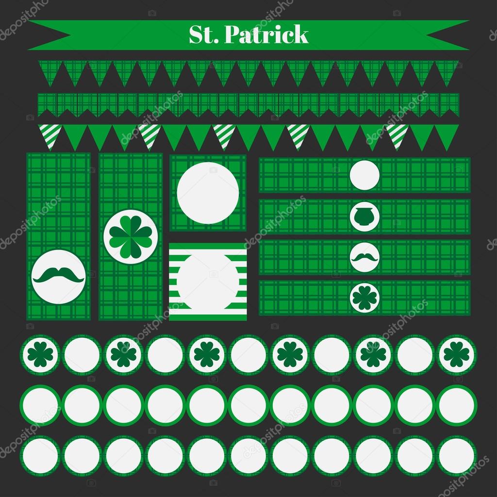Printable set of saint patrick party elements. 