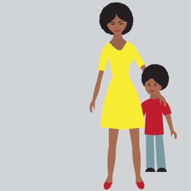 Düz anne ve çocuk ile mutlu bir aile portresi.   