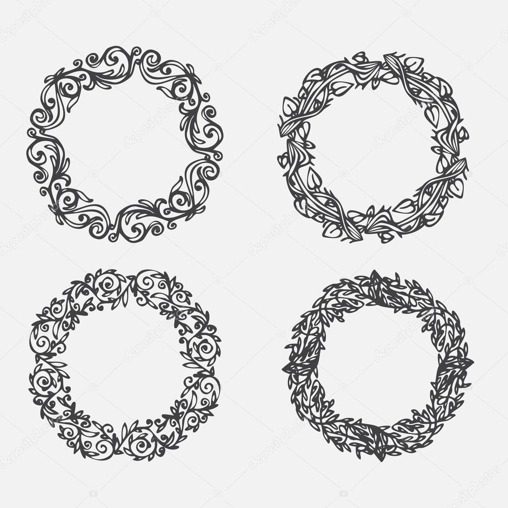 PrintHand drawn illustration. Vintage decorative lovely set of laurels, branches and wreaths. Doodle Greek ancient wreath, with laurel leaves