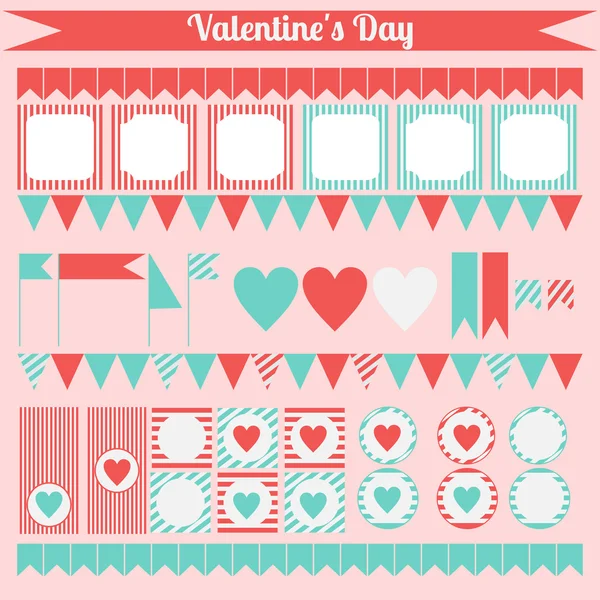 Afdrukbare set saint valentine partij elementen. Happy Valentines Day instellen. — Stockvector